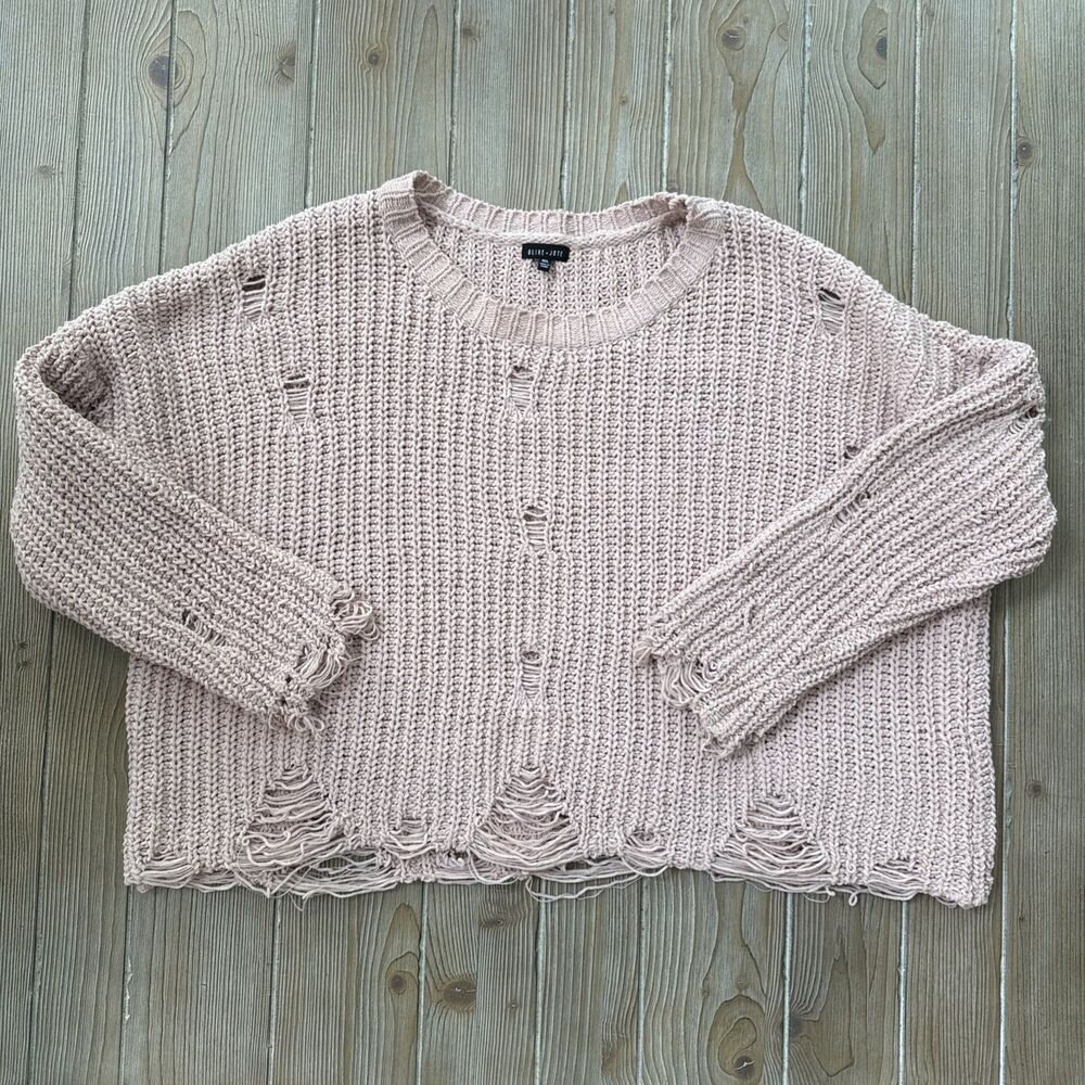 Olive & Joye Women’s Pink Chunky Knit Distressed Pullover Sweater M/L